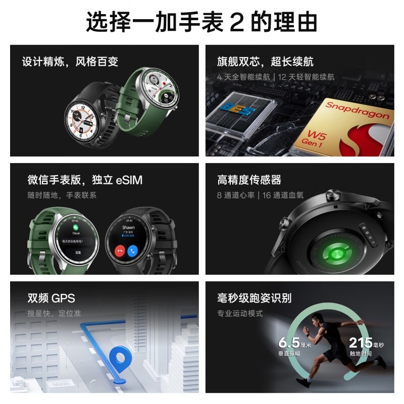 一加 手表 2 eSIM智能手表 46mm 星云绿