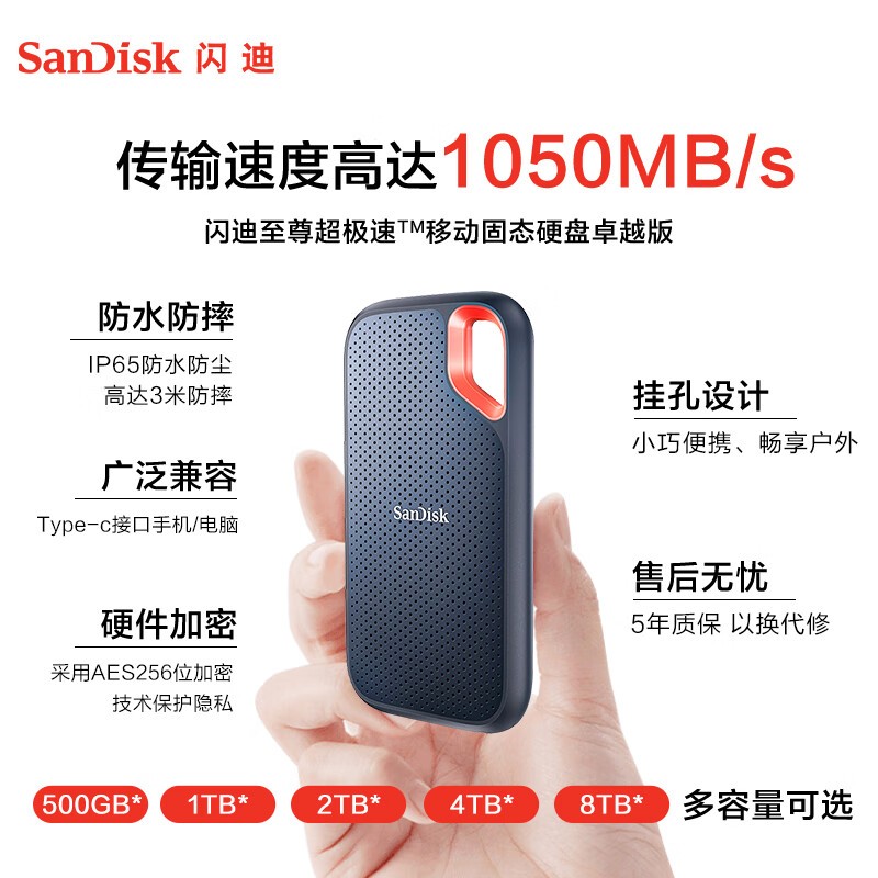 SanDisk ������E61 Type-C��̬Ӳ��4TB��ʱ�ػ�1959Ԫ