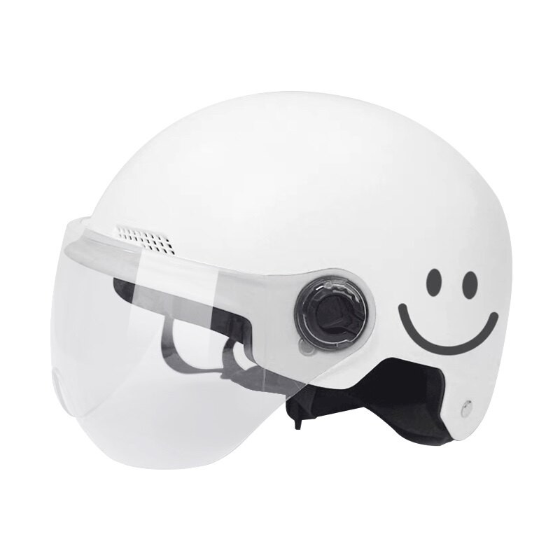 绿源 3C头盔电动车头盔 电瓶车半盔帽男女四季通用 A类头盔 白色笑脸