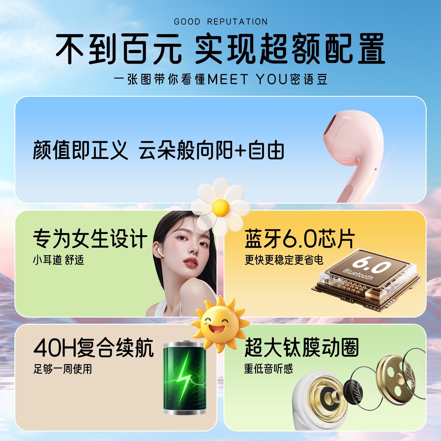 爱国者 蓝牙耳机降噪半入耳式