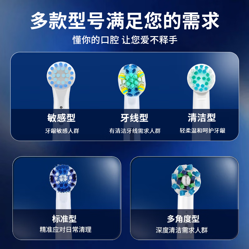 东耐伦博朗欧乐B电动牙刷头8支装,柔软细毛温和清洁,京东限时特惠23元