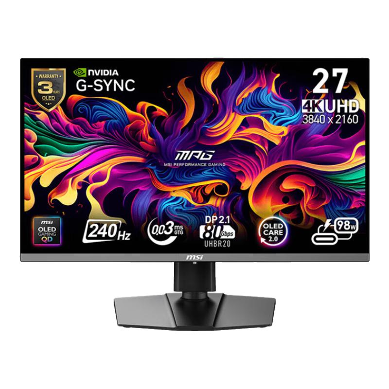 微星 MPG 272URX QD-OLED 240Hz OLED显示器 26.5英寸 3840×2160 黑色