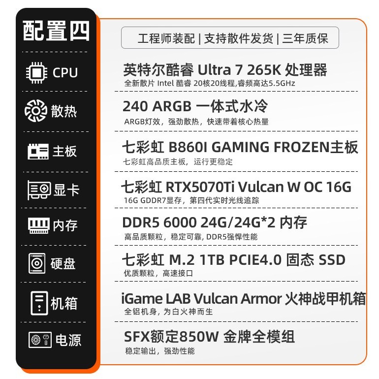 七彩虹 火神战甲电脑主机RTX5080 16G RTX5070Ti 16G 火神独立显卡组装电脑ITX台式机电竞整机diy装机