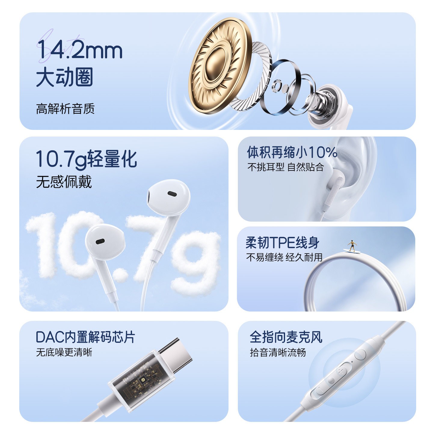 惠普 -7000A 有线半入耳式耳机 Type-C接口