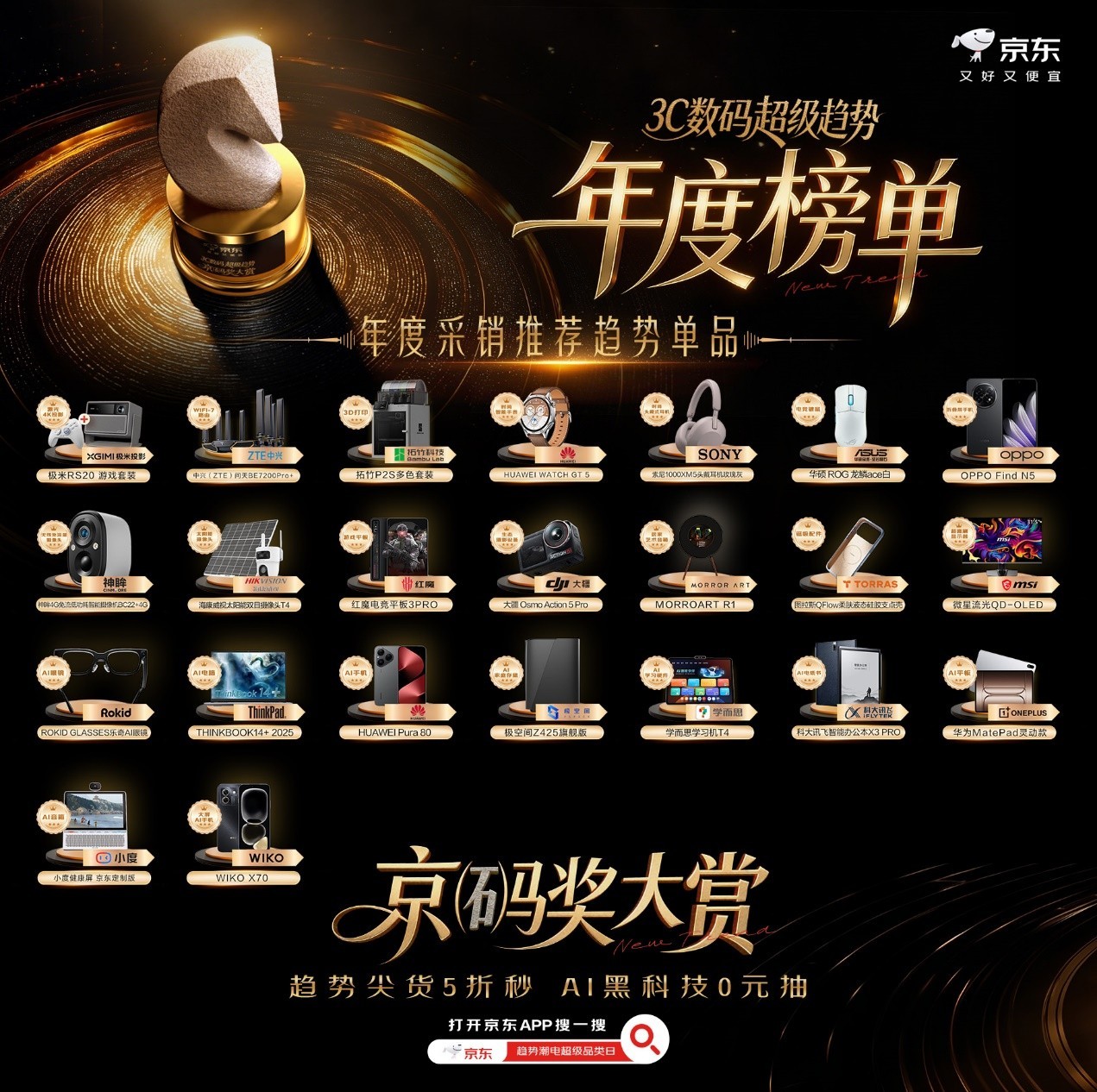 京东3C数码年度趋势榜单福利上线:趋势尖货5折秒杀、AI装备0元抽