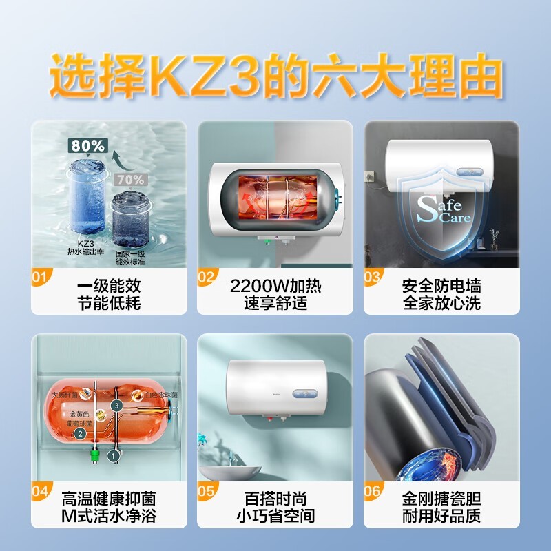 海尔EC6001 - KZ3电热水器60L,京东优惠价503元