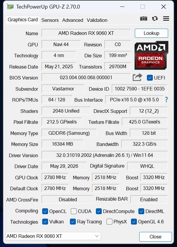 ���RX 9060 XT 16GB �Ͻ�V2�Կ����� 3000Ԫ��2K��