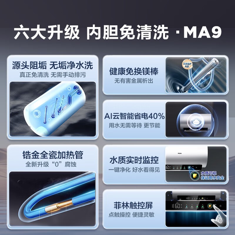 海尔60L电热水器MA9京东促销,低至1239元