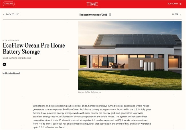 正浩EcoFlow入《时代》最佳发明,OCEAN Pro获绿色能源创新殊荣