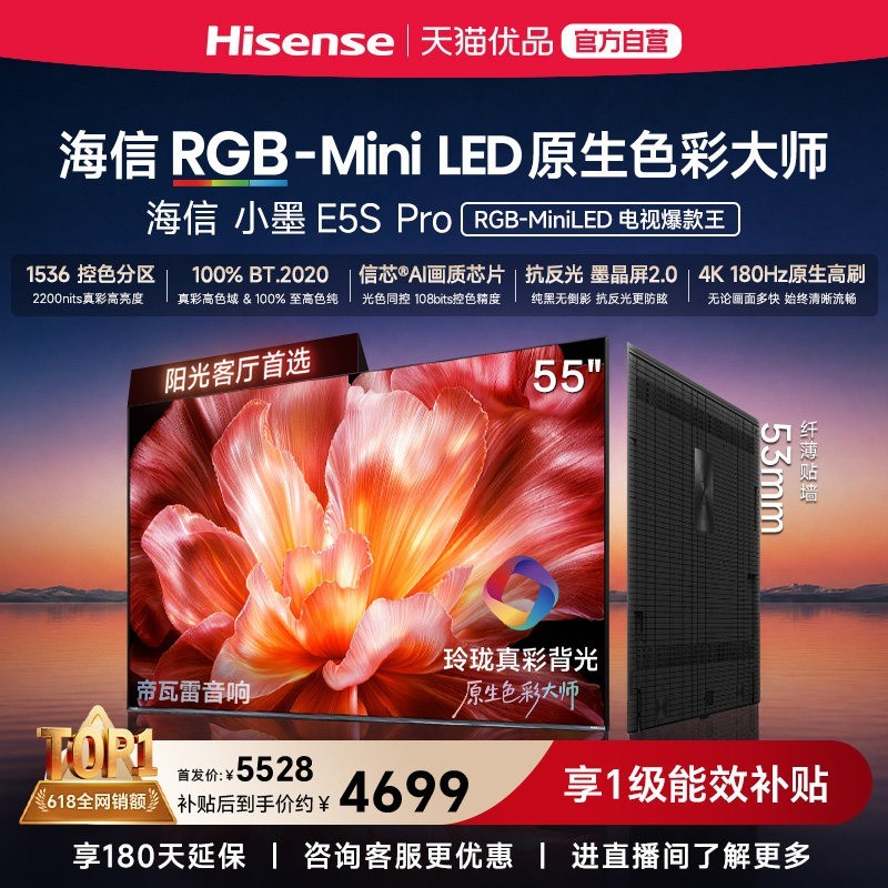 海信 电视小墨55E5S Pro RGB-MiniLED玲珑真彩 墨晶屏E5QPRO升级