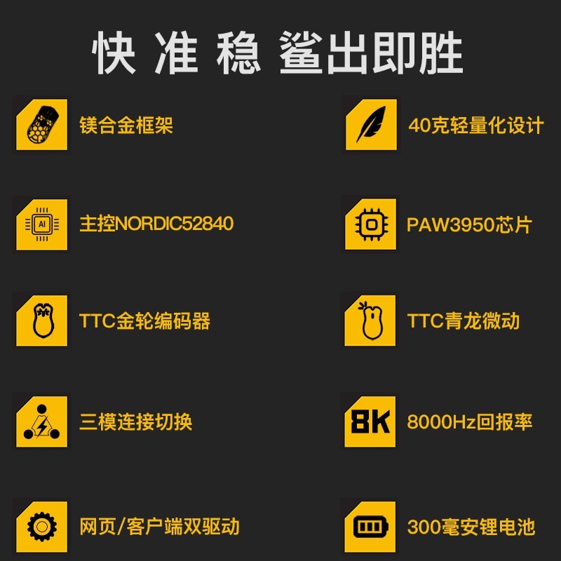 达摩鲨 M2PRO镁合金40g轻量化鼠标中小手游戏无线鼠标