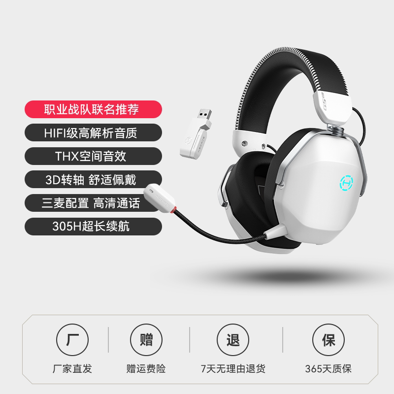 HECATE G5 Max 2.4G无线低延迟 熊猫白 电竞耳机