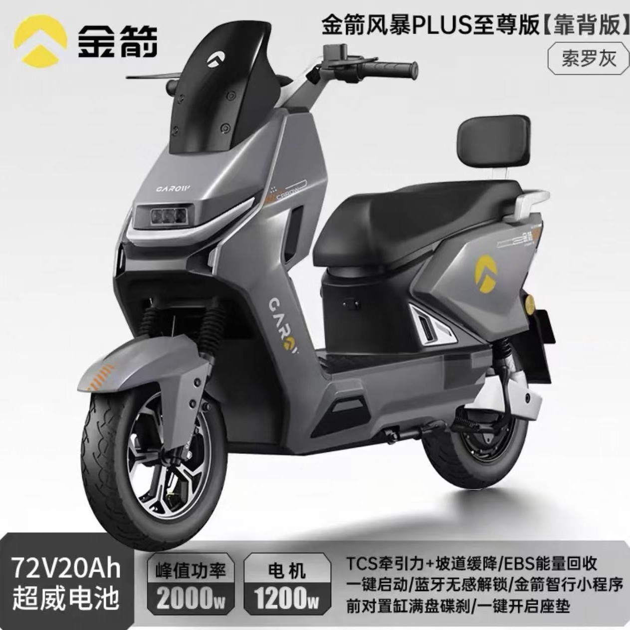 金箭 风暴 PLUS 至尊版智能电动摩托车72V20Ah超威电池