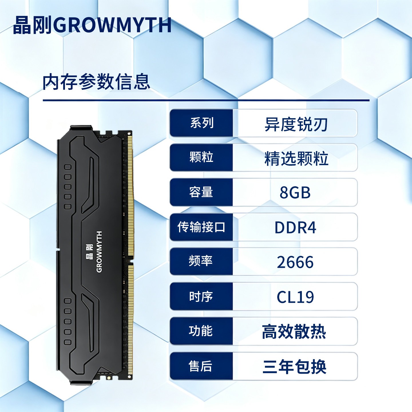 晶刚 DDR4台式电脑8g 16g 32g(16gx2)马甲内存条2666/3200/3600