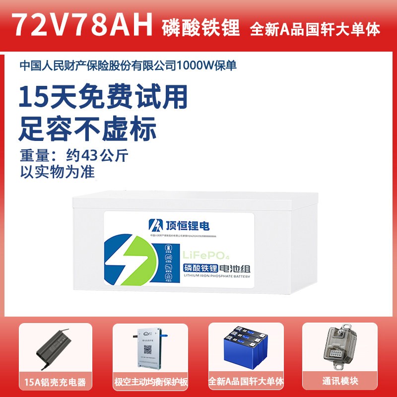 顶恒 九号M5 100铅酸版电摩专用电动车磷酸铁锂电池 72V67AH