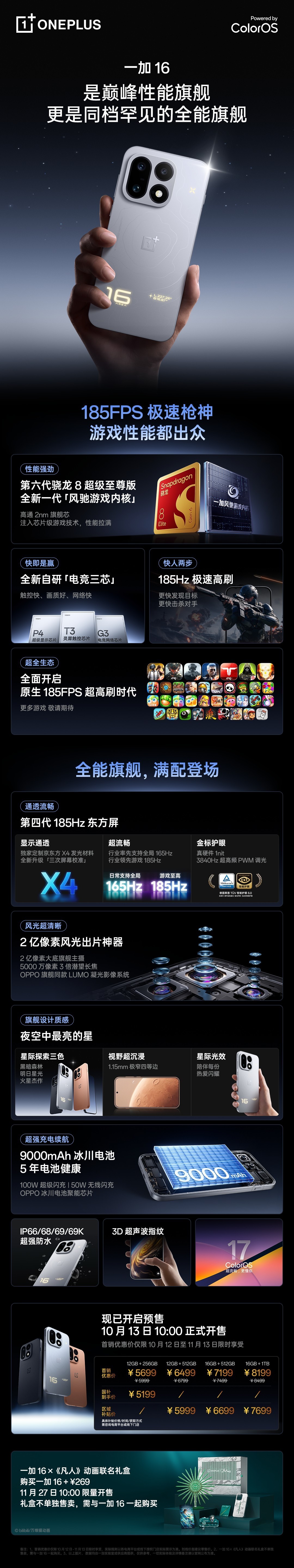 一图看懂一加 16 :第六代骁龙8超级至尊版+9000mAh电池,5699元起