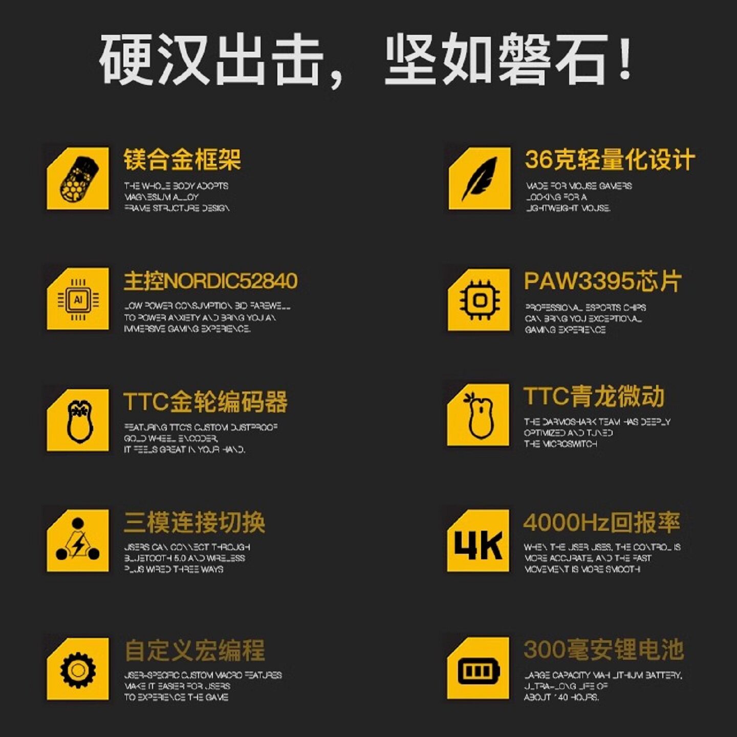达摩鲨 M2镁合金三模无线中小手鼠标蓝牙2.4G35克轻量化