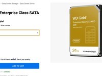 西部数据新款24TB WD Gold金盘HDD海外上架，售价630美元