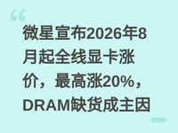 ΢������2026��8����ȫ���Կ��Ǽۣ������20%��DRAMȱ��������