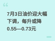 7月3日油价迎大幅下调,每升或降0.55—0.73元