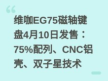 维咖EG75磁轴键盘4月10日发售:75%配列、CNC铝壳、双子星技术