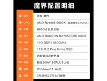 VTG武极魔界台式机AMD锐龙R5-9600X/RX7650GRE/16GB/1TB促销价4139元