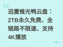 迅雷推光鸭云盘:2TB永久免费、全链路不限速、支持4K播放