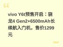 vivo Y6t预售开启:骁龙4 Gen2+6500mAh长续航入门机,售价1299元