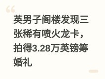 英男子阁楼发现三张稀有喷火龙卡,拍得3.28万英镑筹婚礼