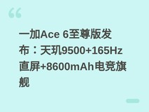 一加Ace 6至尊版发布:天玑9500+165Hz直屏+8600mAh电竞旗舰