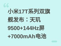 小米17T系列双旗舰发布:天玑9500+144Hz屏+7000mAh电池