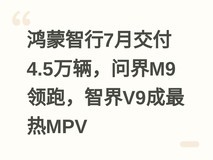 鸿蒙智行7月交付4.5万辆,问界M9领跑,智界V9成最热MPV