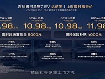吉利银河星舰7 EV上市:9.98万起售,纯电紧凑型SUV新标杆