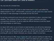 Steam宣布2026年底停售实体礼品卡,全面转向数字赠礼以遏制诈骗