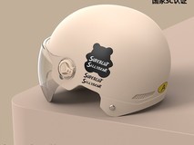 友柏新国标3C认证电动车头盔卡其熊透明短镜款均码促销价25.6元