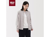 無印良品女式米色格纹法兰绒衬衫100元