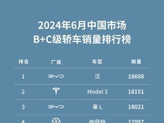 6月国内轿车销量榜公布！小米排名第7