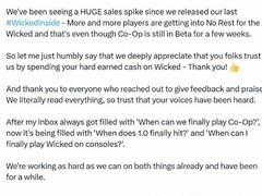 恶意不息销量飙升，合作模式测试中，1.0及主机版进展曝光