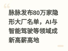 脉脉发布80万家隐形大厂名单，AI与智能驾驶等领域成新高薪高地