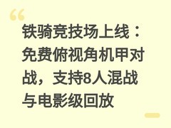 铁骑竞技场上线：免费俯视角机甲对战，支持8人混战与电影级回放