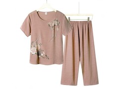 中老年女式棉麻短袖两件套29.8元历史新低