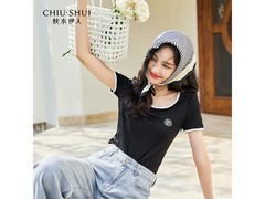 秋水伊人撞色方领T恤46元