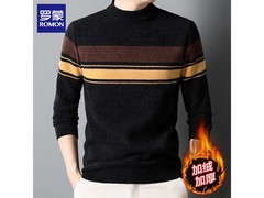 罗蒙男士加绒条纹黑毛衣低至64.3元