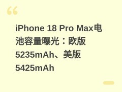 iPhone 18 Pro Max电池容量曝光：欧版5235mAh、美版5425mAh