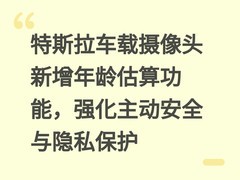 特斯拉车载摄像头新增年龄估算功能，强化主动安全与隐私保护