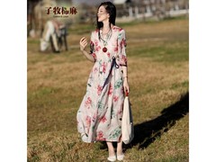 子牧棉麻收腰显瘦连衣裙69元