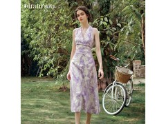 OLRAIN法式挂脖印花连衣裙