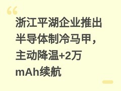 浙江平湖企业推出半导体制冷马甲，主动降温+2万mAh续航