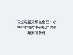 不想弯腰又想省台面：小户型水槽位洗碗机的选型与安装条件