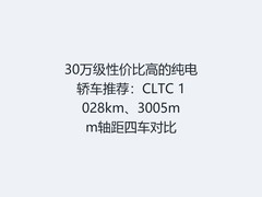 30万级性价比高的纯电轿车推荐：CLTC 1028km、3005mm轴距四车对比